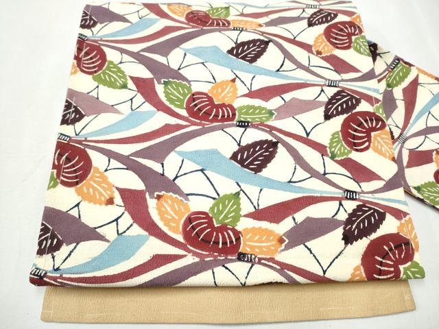 平和屋着物●九寸名古屋帯　型染め　舞葉文　お召縮緬　正絹　逸品　CABA0880hy