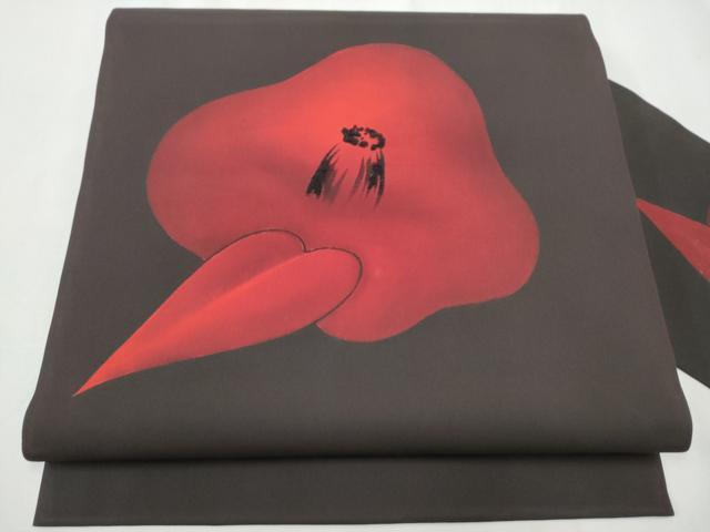 平和屋着物●九寸名古屋帯　刺繍　椿　正絹　逸品　CABA0889hy