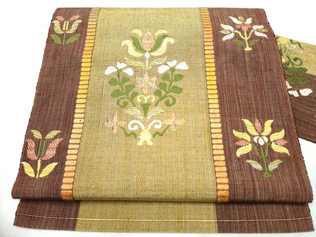 平和屋着物●八寸名古屋帯　紬地　更紗花文　正絹　逸品　CABA0890hy