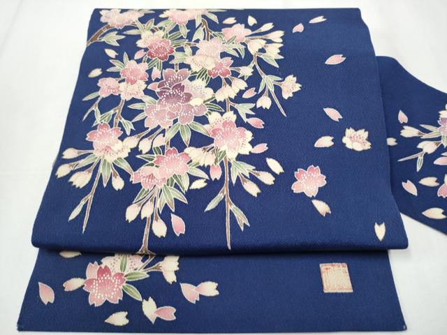 平和屋着物●九寸名古屋帯　作家物　枝垂れ桜文　金彩　鬼しぼ縮緬　正絹　逸品　CABA0891hy