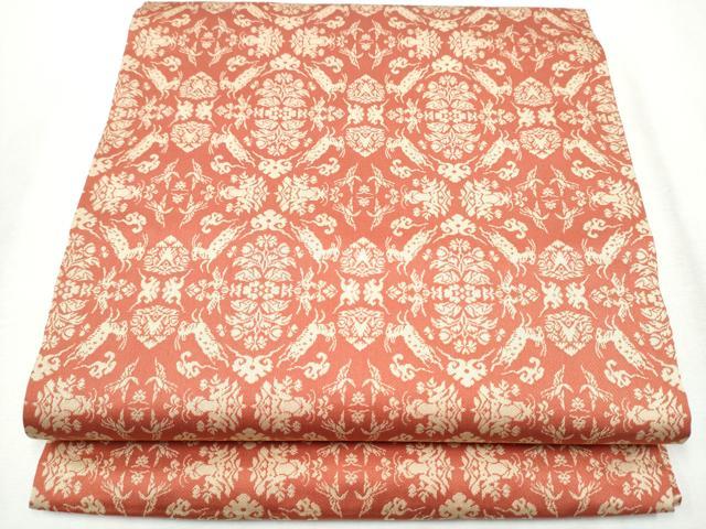 平和屋着物●九寸開き名古屋帯　鹿　草花文　正絹　逸品　CABA0892hy