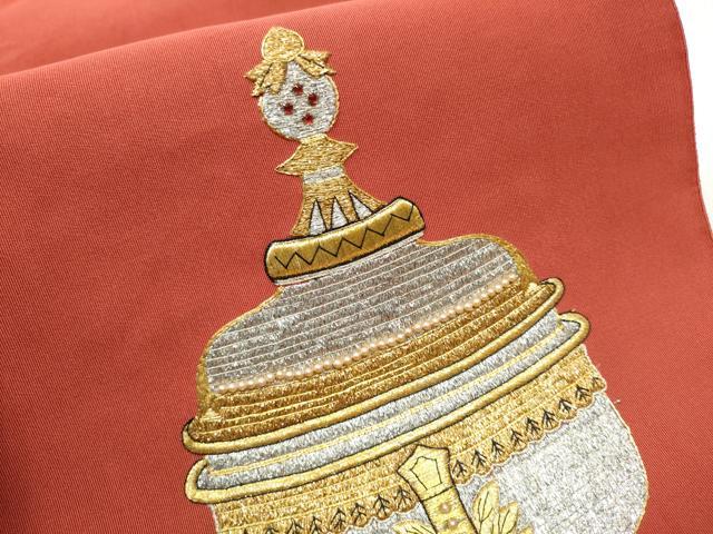 平和屋着物●爪掻き本綴れ　八寸名古屋帯　天然石　陶器文　正絹　逸品　CABA0894hy 平和屋着物○爪掻き本綴れ 八寸名古屋帯 天然石 陶器文 正絹