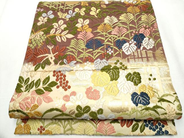 平和屋着物●六通柄袋帯　唐織　草花文　金糸　正絹　逸品　CABA0917hy