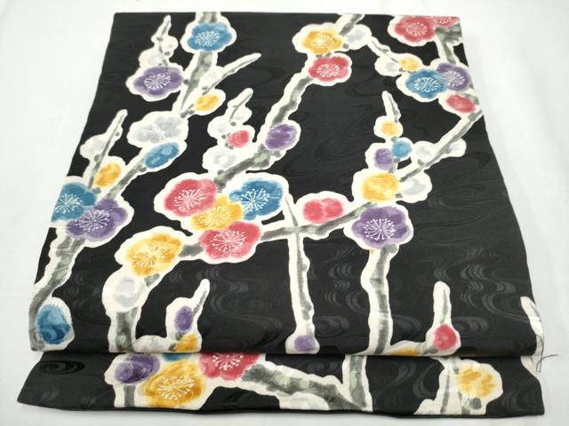 平和屋着物●つけ帯　枝梅文　黒地　正絹　逸品　CABA0958hy