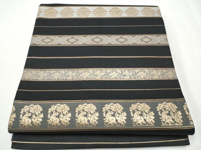 平和屋着物●西陣織　陰山織物謹製　箔屋清兵衛　全通柄袋帯　草木染め　名物裂間道　黒地　金糸　正絹　逸品　CABA1021hy