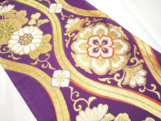 平和屋着物○両面 六通柄袋帯 立涌花文 金糸 CABA1027hy