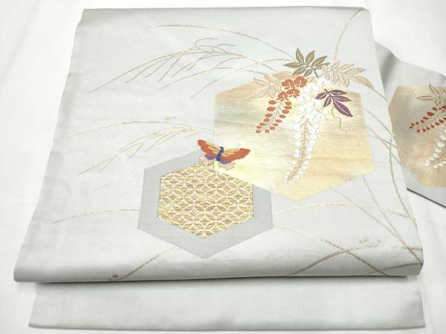 平和屋本店□極上 西陣 佐々木染織謹製 九寸名古屋帯 唐織 立涌花菱文