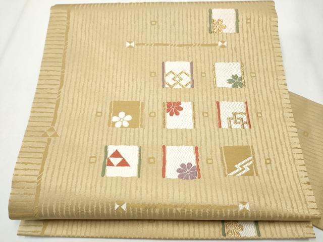 平和屋着物●九寸名古屋帯　唐織　幾何学花文　金糸　正絹　逸品　CABA1085hy