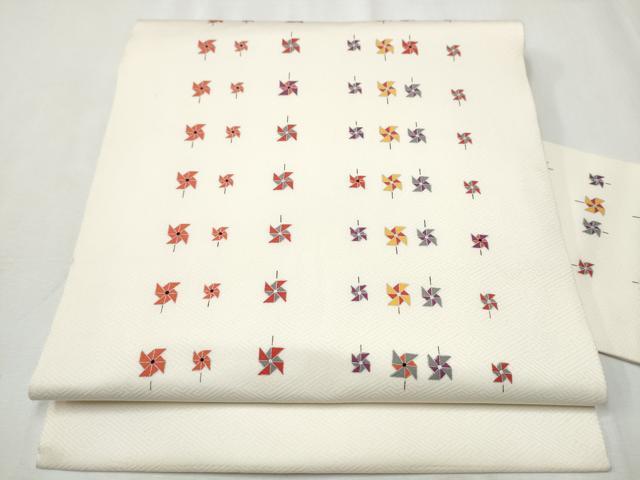 平和屋着物●九寸名古屋帯　井関一男　風車　正絹　逸品　CABA1086hy