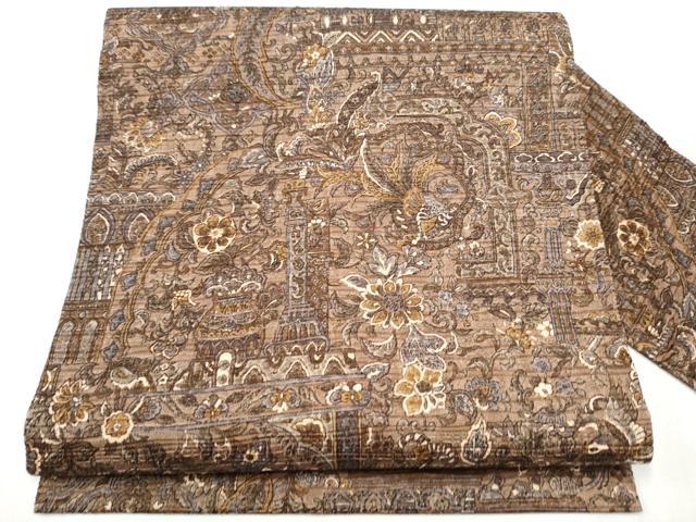 平和屋着物●全通柄　九寸名古屋帯　鳳凰更紗花文　銀通し地　正絹　逸品　CABA1091hy