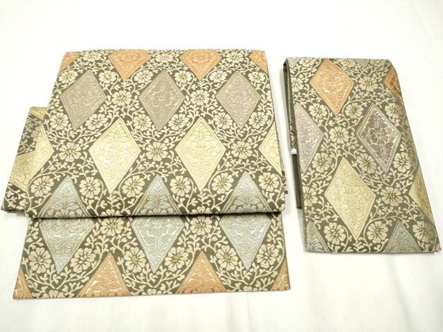 平和屋着物●つけ帯　唐織　牡丹唐草菱文様　金糸　正絹　逸品　CABA1113hy
