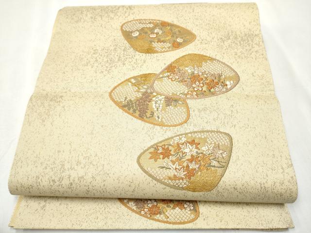 平和屋着物●六通柄袋帯　唐織　貝合わせ草花文　金糸　正絹　逸品　CABA1141hy