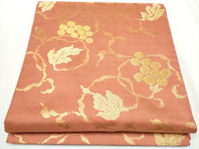 平和屋着物●全通柄　本袋帯　葡萄蔦の葉文　金糸　正絹　逸品　CABA1161hy