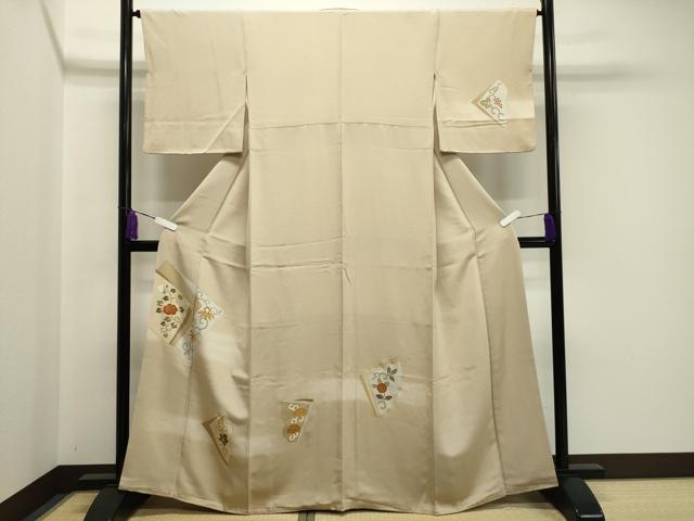 平和屋着物●訪問着　駒刺繍　色紙重ね花唐草文　暈し染め　金彩　正絹　逸品　CABA1202gh