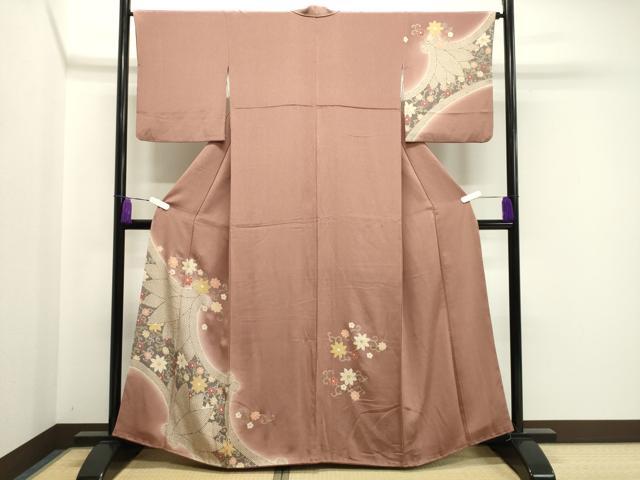 平和屋着物●訪問着　花唐草文　暈し染め　金彩　鬼しぼ縮緬　正絹　逸品　CABA1203gh