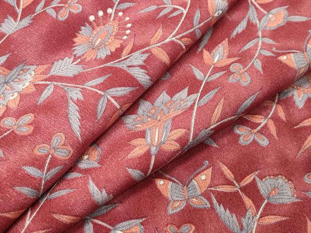 平和屋着物●上質な小紋　更紗花蝶文　正絹　逸品　CABA1231gh