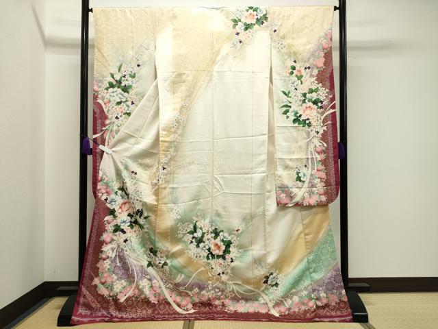 平和屋着物●豪華振袖　草花文　暈し染め　金彩　正絹　逸品　CABA1232gh