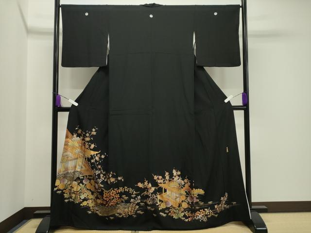 平和屋着物●金彩友禅　卓越技能者・名工・和田光正　黒留袖　風景松竹梅文　金銀彩　正絹　逸品　CABA1256gh