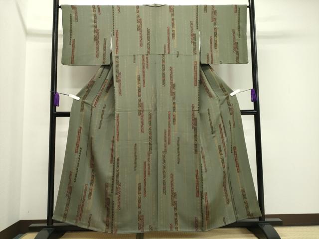 平和屋着物○上質な小紋 花唐草間道 金彩 鬼しぼ縮緬 正絹