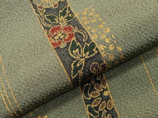 平和屋着物●上質な小紋　花唐草間道　金彩　鬼しぼ縮緬　正絹　逸品　CABA1265gh 平和屋着物○上質な小紋 花唐草間道 金彩 鬼しぼ縮緬 正絹
