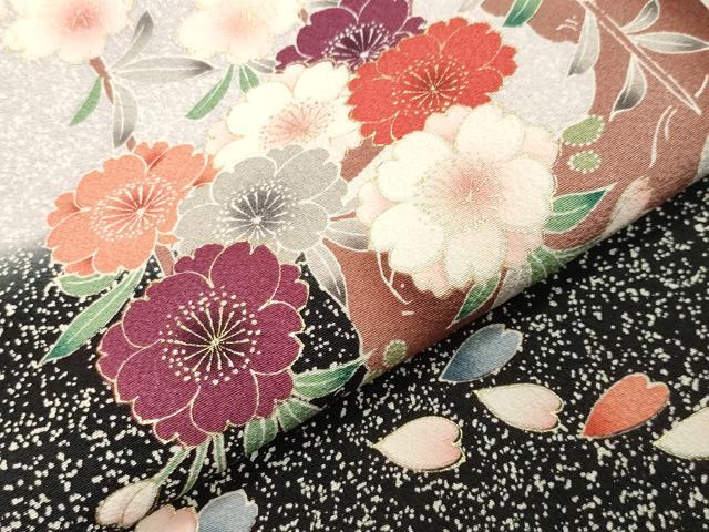 平和屋着物○豪華振袖 枝桜文 暈し染め 黒地 金彩 正絹 逸品