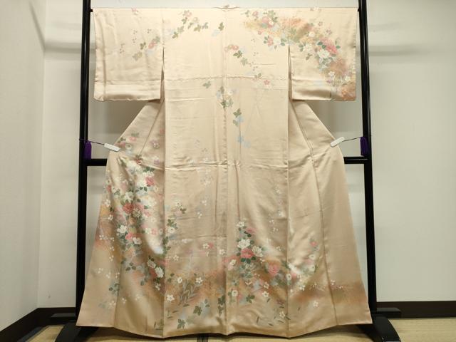 平和屋着物●訪問着　駒刺繍　枝椿花文　暈し染め　金彩　正絹　逸品　CABA1322gh