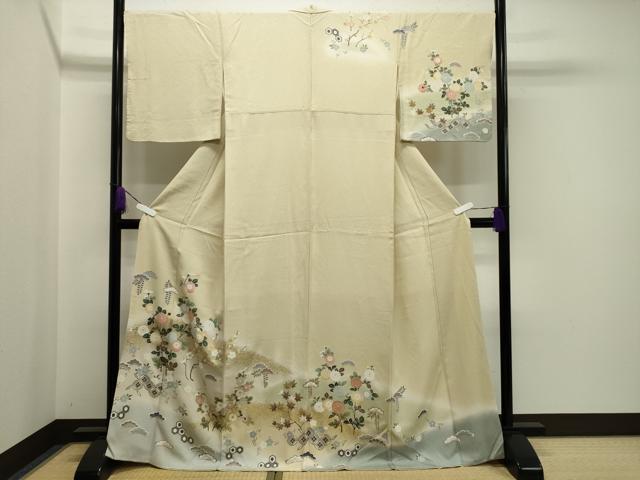 平和屋着物●訪問着　松梅花文　暈し染め　金彩　正絹　逸品　CABA1349gh