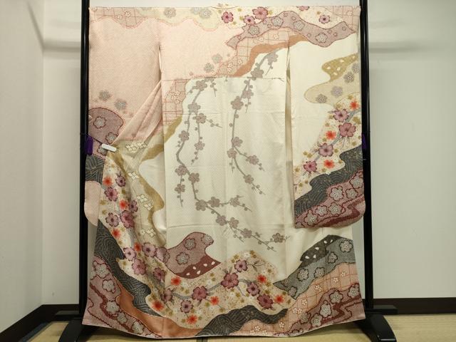 平和屋着物●豪華振袖　絞り　枝垂れ梅花文　金彩　正絹　逸品　CABA1355gh