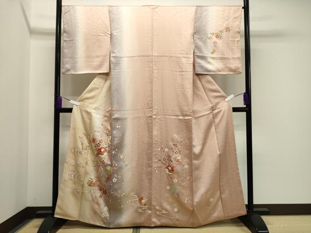 平和屋着物●訪問着　鴛鴦雪輪花文　暈し染め　金銀彩　三越扱い　正絹　逸品　CABA1368gh