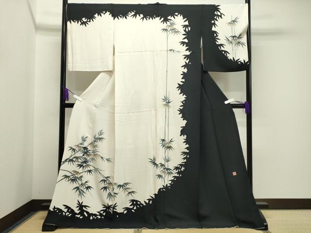 平和屋着物●訪問着　作家物　手描き　シルエット　笹竹文　金彩　ロング丈　正絹　逸品　CABA1369gh