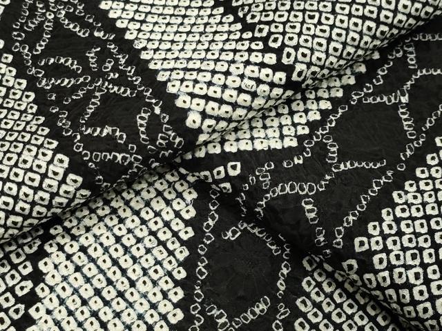 平和屋着物●上質な小紋　総絞り　吉祥花文　黒地　正絹　逸品　未使用　CABA1389gh