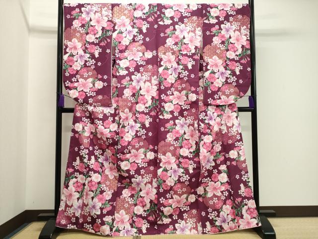 平和屋着物●小振袖　二尺袖　雪輪花文　金彩　洗える着物　CABA1403gh