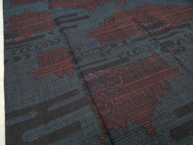 平和屋着物○本場結城紬 重要無形文化財 80亀甲 エ霞風景文