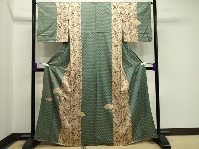 平和屋着物●訪問着　刺繍　地紙枝椿　金銀彩　正絹　逸品　CABA1521gh