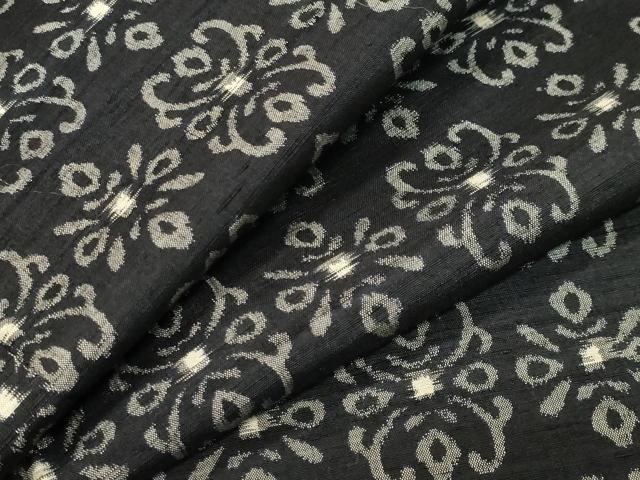 平和屋着物●上質な紬　吉祥花文　黒地　高島屋扱い　正絹　逸品　未使用　CABA1555gh