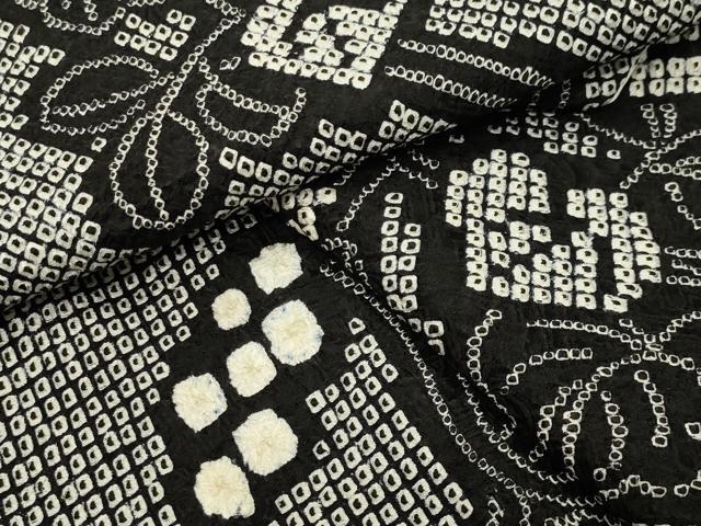 平和屋着物●上質な小紋　総絞り　葡萄蔦の葉文　黒地　正絹　逸品　CABA1578gh