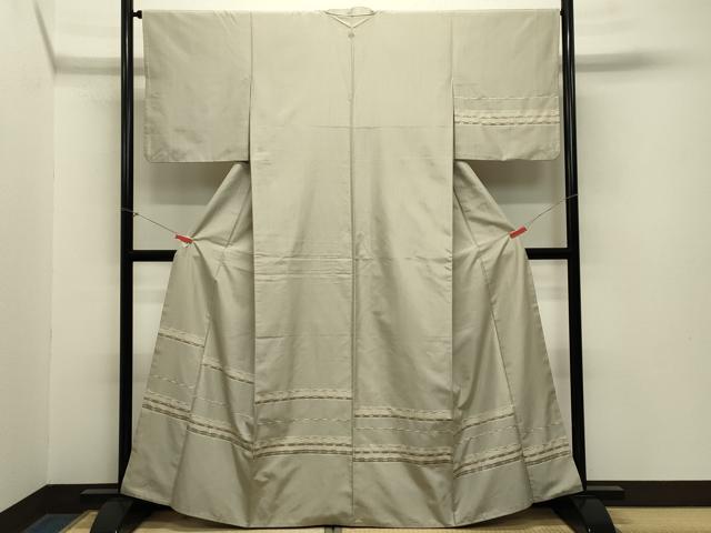 平和屋着物●訪問着　紬地　眼鏡織　横段文　正絹　逸品　CABA1583gh