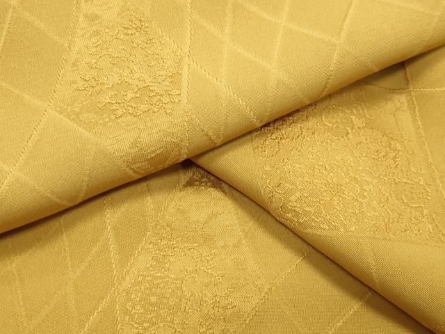 平和屋着物●上質な色無地　吉祥花唐草地紋　山吹茶色　正絹　逸品　CABA1591gh