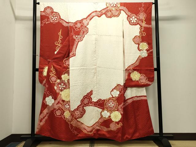 平和屋着物●豪華振袖　駒刺繍　絞り　枝梅文　正絹　逸品　CABA1596gh