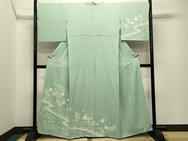 平和屋着物●訪問着　絞り　流水舞梅文　金彩　正絹　逸品　CABA1597gh