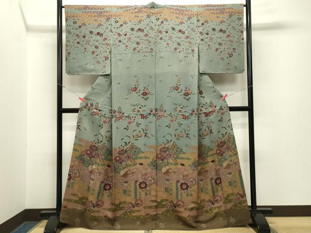 平和屋着物●訪問着　聚楽　本草染　雪輪花蝶文　正絹　逸品　CABA1598gh