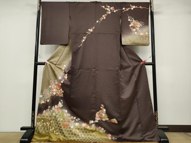 平和屋着物●訪問着　扇面御所車枝花文　暈し染め　金彩　正絹　逸品　CABA1618ut