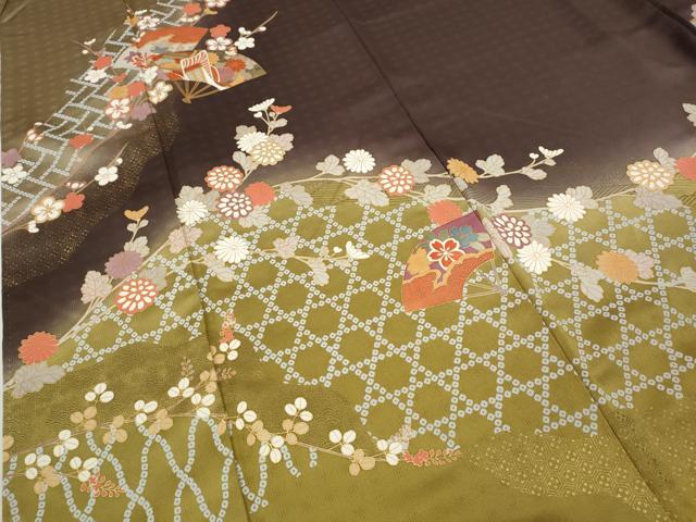 平和屋着物○訪問着 扇面御所車枝花文 暈し染め 金彩 正絹