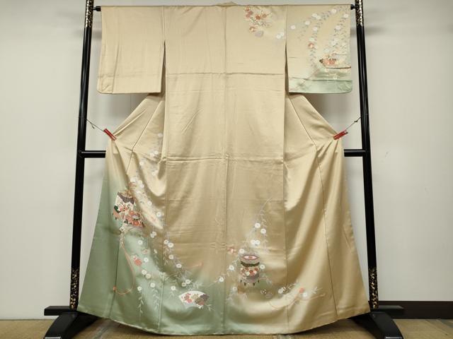 平和屋着物●訪問着　地紙貝桶花文　暈し染め　金彩　正絹　逸品　CABA1645ut