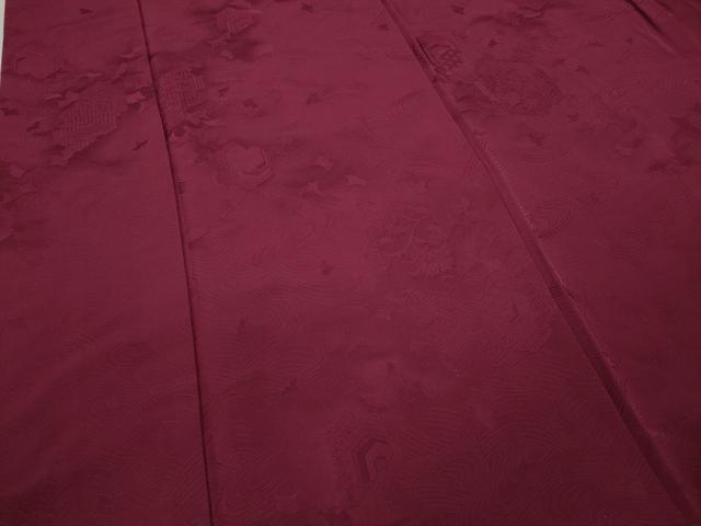 平和屋着物○上質な色無地 立波吉祥花地紋 中紅色 正絹 逸品