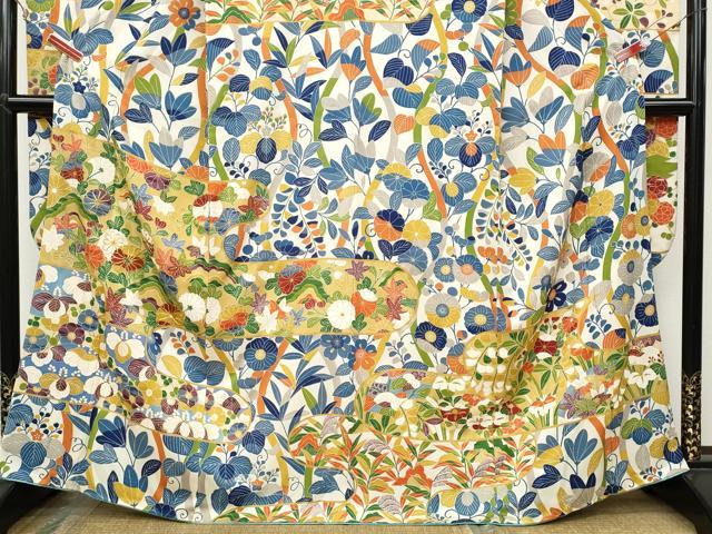 平和屋着物○豪華振袖 駒刺繍 エ霞草花文 金彩 ますいわ屋