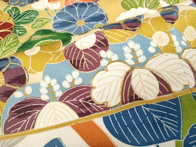 平和屋着物○豪華振袖 駒刺繍 エ霞草花文 金彩 ますいわ屋