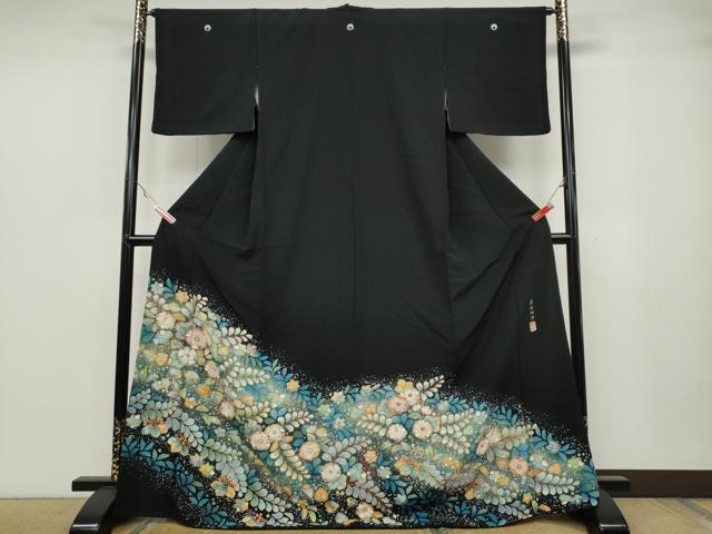 平和屋着物●越後十日町の一流染匠　桐屋・翠山工房　黒留袖　蝋纐纈師　辻が花　絞り　暈し染め　正絹　逸品　CABA1767ut