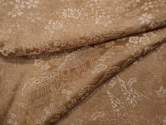 平和屋着物●上質なお召　天目織　風景草花文　正絹　逸品　CABA1770ut