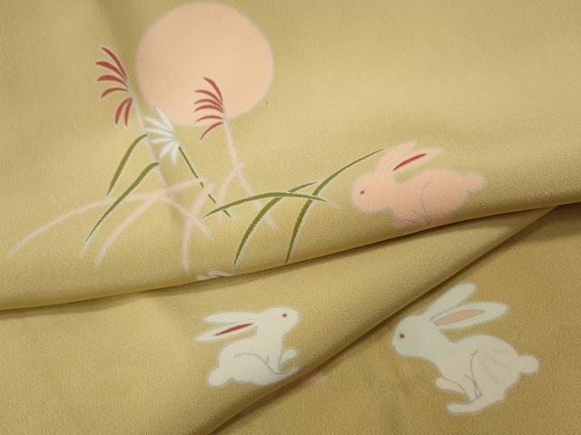 平和屋着物●長襦袢　無双仕立て　跳兎　ススキ　月　十五夜　半衿刺繍　正絹　逸品　CABA1792ut